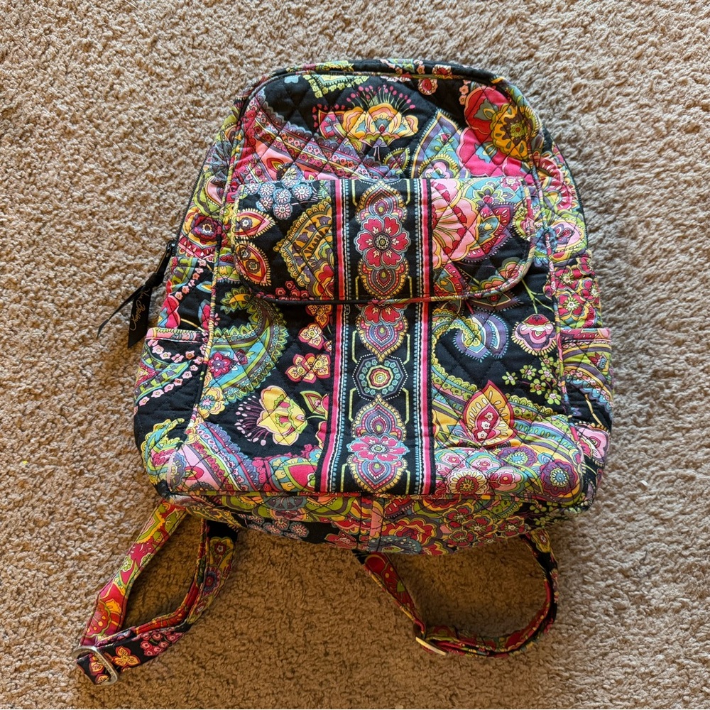 vera bradley quilted backpack multicolor floral paisley retired print carry on